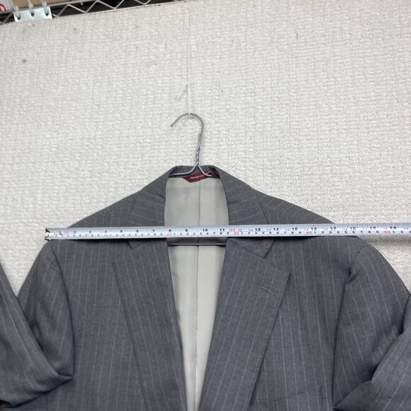Samuelsohn Men's Sports Coat 42R Grey Wool Super 100s w/ CHalk Line Canada Made - Picture 14 of 16